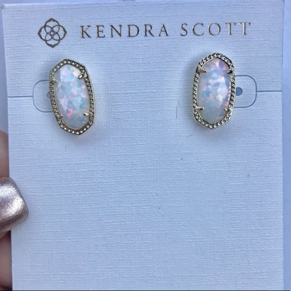 Kendra Scott White Kyocera Opal & Gold Ellie Studs